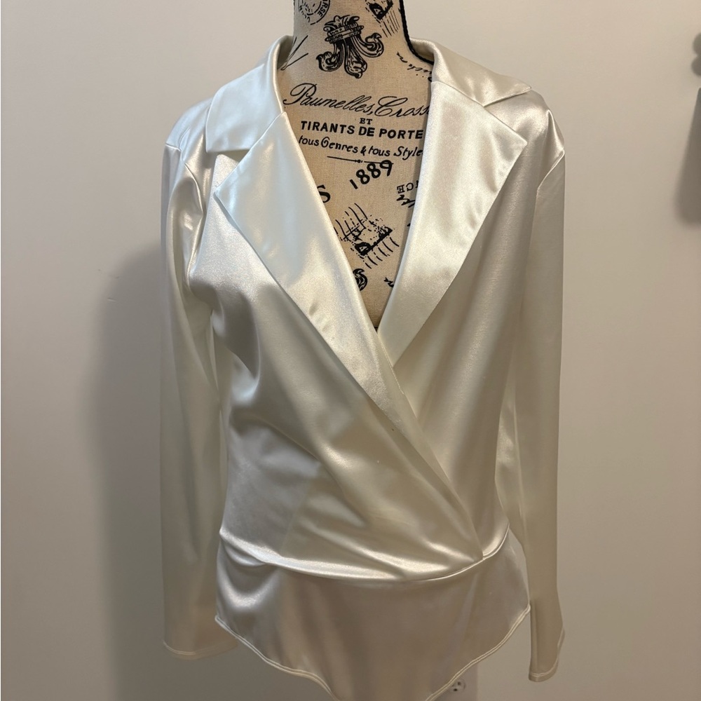 Fashion Nova Satin Ivory Wrap Bodysuit